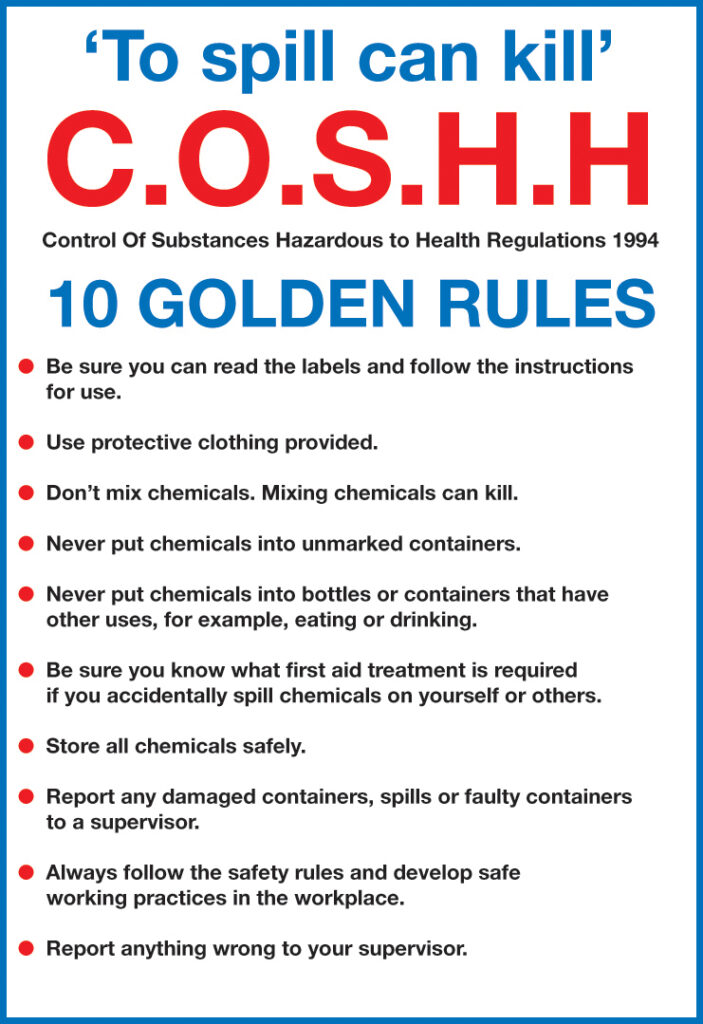 109276R - 297x210mm COSHH 10 Golden Rules