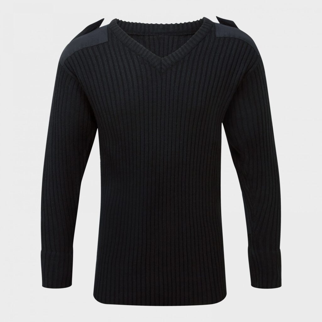 120V V-Neck Combat Jumper Black, Navy Blue ideal for security staff Heavyweight 7 Gauge Knit 100% acrylic