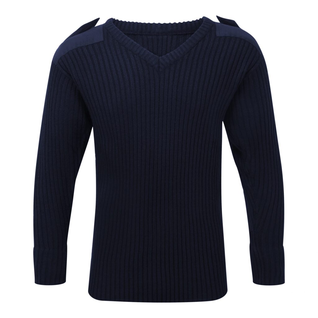 120V V-Neck Combat Jumper Black, Navy Blue ideal for security staff Heavyweight 7 Gauge Knit 100% acrylic