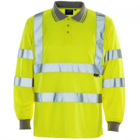 35E41 - Hi Vis Yellow Long Sleeve Bird Eye Polo Shirt