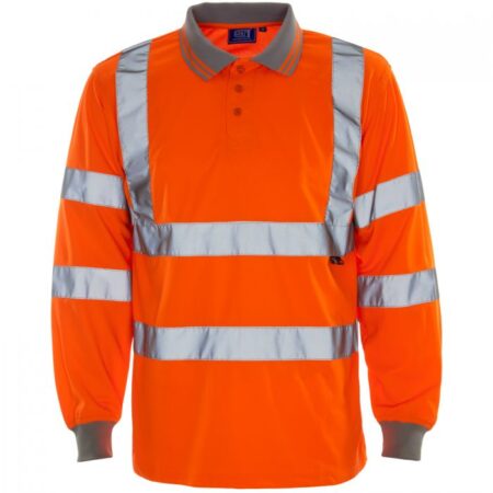 35E81 - Hi Vis Orange Long Sleeve Bird Eye Polo Shirt