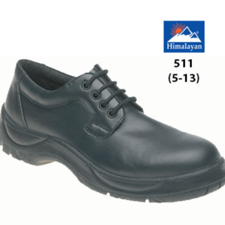 Black Leather Wide Grip 4 Eyelet Safety Shoe with Dual Density Sole
