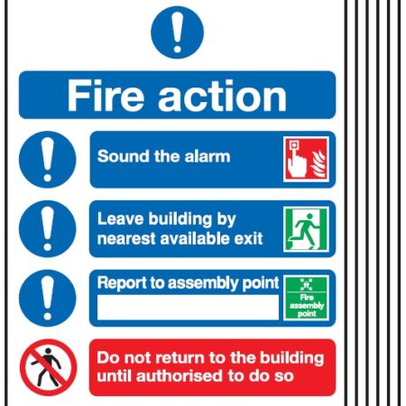 6PFR09927R - 300x250mm Fire Action Notice (Symbolised) - Rigid Pk of 6