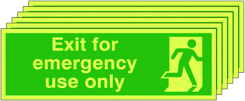 6PFX02611L - 150x450 6 pack 150x450 Exit For Emergency Use Only - Nite Glo Self Adhesive