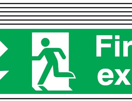 6PFX04010R - 150x300mm Fire Exit Running Man Arrow Down Left - Rigid Pk of 6