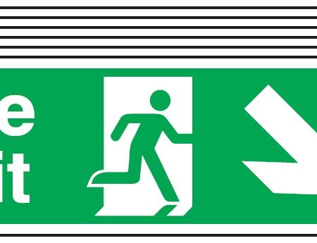 6PFX04110R - 150x300mm Fire Exit Running Man Arrow Down Right - Rigid Pk of 6