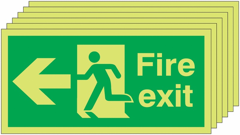 6PFX04310M - 150x300 6 pack 150x300 Fire Exit Running Man Arrow Left - Nite Glo Rigid