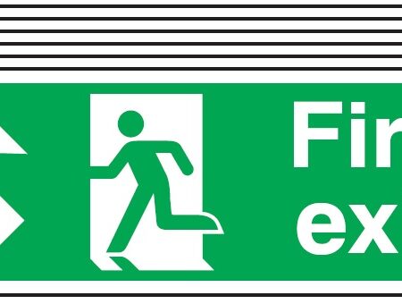 6PFX04510R - 150x300mm Fire Exit Running Man Arrow Up Left - Rigid Pk of 6