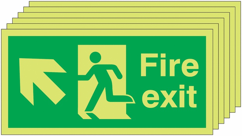 6PFX04510M - 150x300 6 pack 150x300 Fire Exit Running Man Arrow Up Left - Nite Glo Rigid