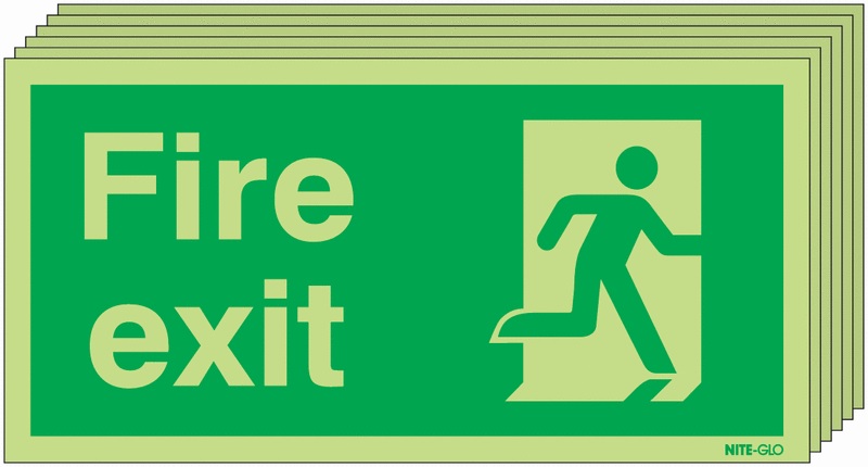 6PFX04910L - 150x300 6 pack 150x300 Fire Exit Running Man Right - Nite Glo Self Adhesive