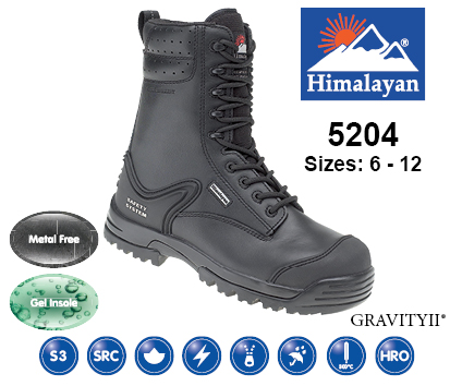 HIMALAYAN 5204 – Black Leather Safety Combat Boot S3 safety rating – SRC slip resistance
