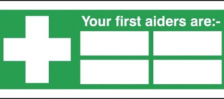 FA01719R - 100x250mm Your First Aiders Are (with spaces) - Rigid