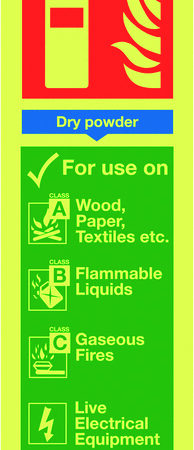 FR02625L - 300x100mm Dry Powder Extinguisher For Use On - Nite glo Self Adhesive
