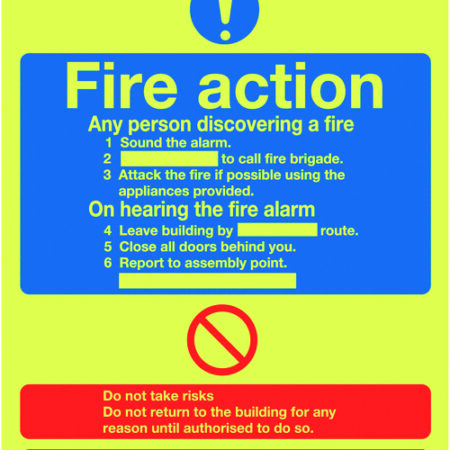 FR03527M - 300x250mm Fire Action Notice (Standard) - Nite Glo Rigid