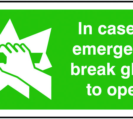 FR08437R - 50x100mm In Case Of Emergency Break Glass To Open - Rigid