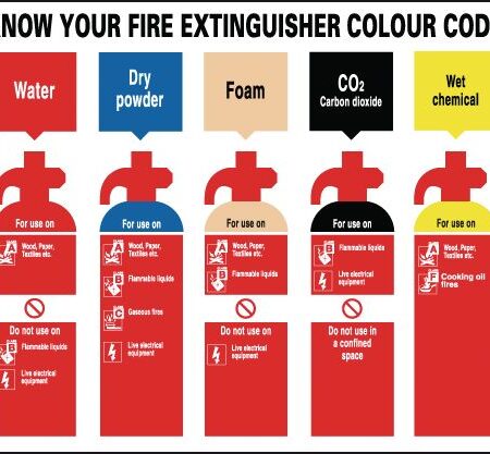 FR08721R - 250x300mm Know Your Fire Extinguisher Colour Code - Rigid