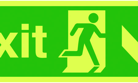 FX01511L - 150x450mm Exit Running Man Arrow Down - Nite Glo Self Adhesive