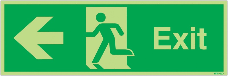 FX01611L - 150x450mm Exit Running Man Arrow Left - Nite Glo Self Adhesive