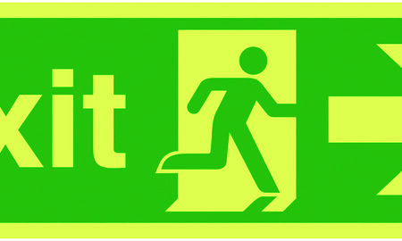 FX01711L - 150x450mm Exit Running Man Arrow Right - Nite Glo Self Adhesive