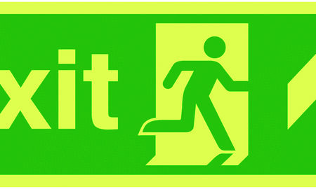 FX01811L - 150x450mm Exit Running Man Arrow Up - Nite Glo Self Adhesive
