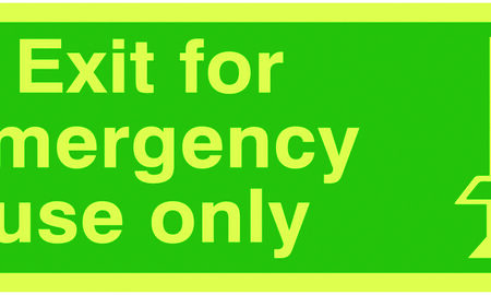 FX02811L - 150x450mm Exit For Emergency Use Only - Nite Glo Self Adhesive