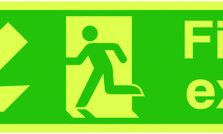 FX04011L - 150x450mm Fire Exit Running Man Arrow Down Left - Nite Glo Self Adhesive