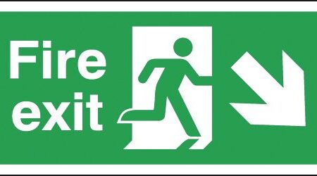 FX04110R - 150x300mm Fire Exit Running Man Arrow Down Right - Rigid