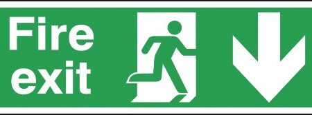 FX04210A - 150x300mm Fire Exit Running Man Arrow Down - Aluminium