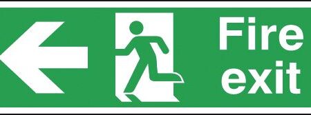 FX04310A - 150x300mm Fire Exit Running Man Arrow Left - Aluminium