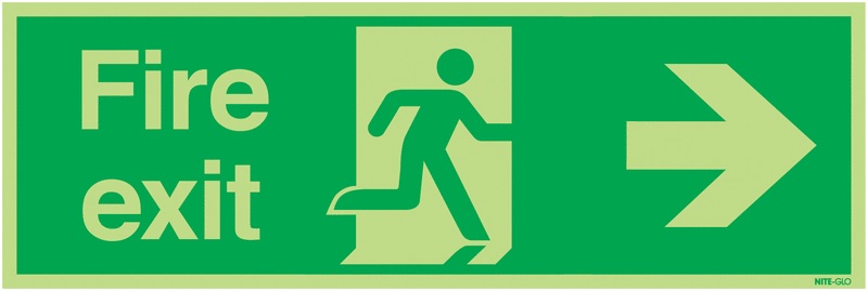 FX04411L - 150x450mm Fire Exit Running Man Arrow Right - Nite Glo Self Adhesive