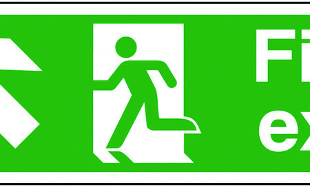 FX04511R - 150x450mm Fire Exit Running Man Arrow Up Left - Rigid
