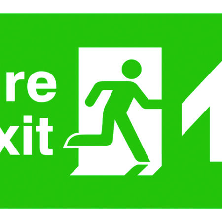 FX04710P - 150x300mm Fire Exit Running Man Arrow Up - Polycarbonate