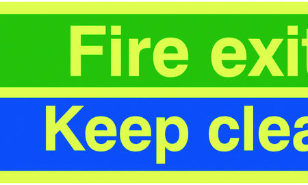 FX05111L - 150x450mm Fire Exit Keep Clear - Nite Glo Self Adhesive