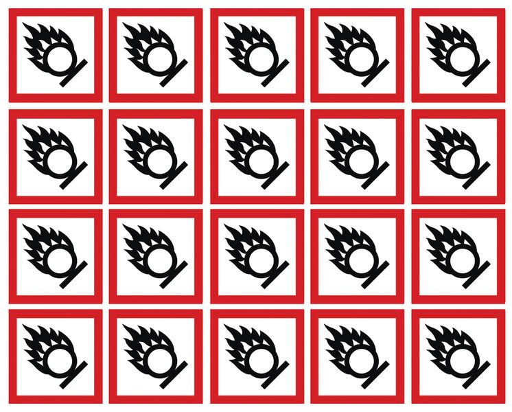 GHSC40CB - 40x40mm Oxidising GHS Symbols 20 labels on a sheet