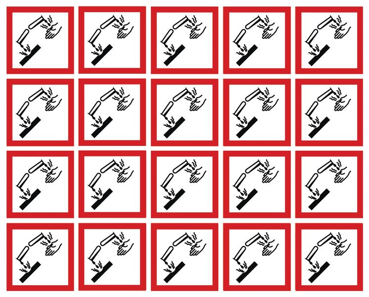GHSC100CR - 100x100mm Corrosive GHS Symbols 6 labels on a sheet