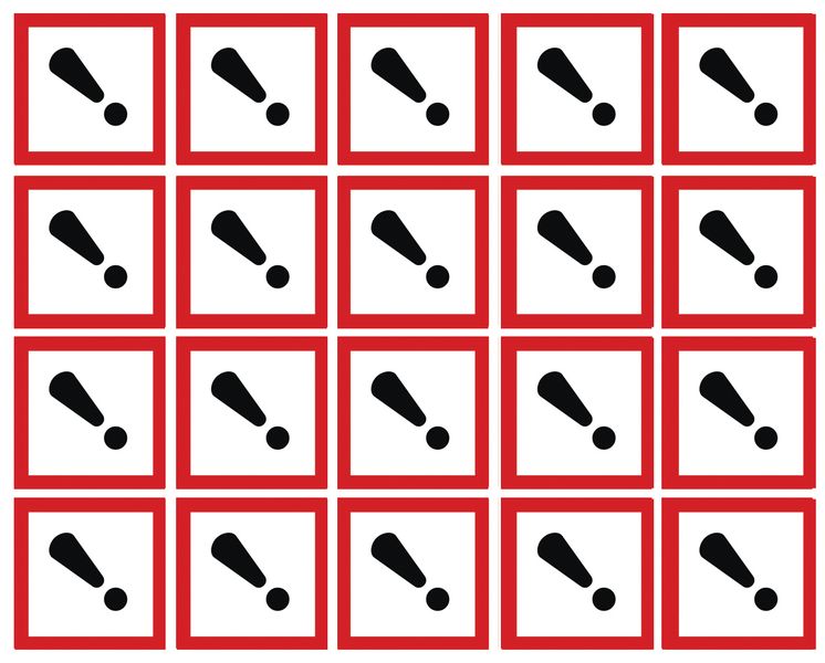 GHSC100DA - 100x100mm Harmful/Irritant GHS Symbols 6 labels on a sheet