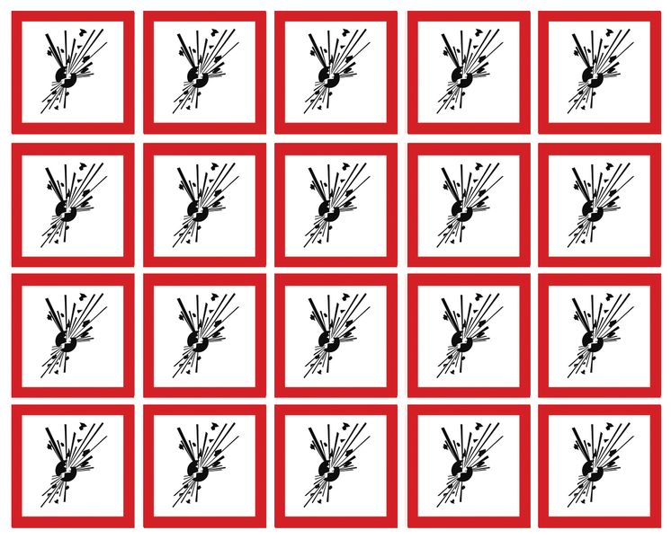 GHSC100EX - 100x100mm Explosive GHS Symbols 6 labels on a sheet