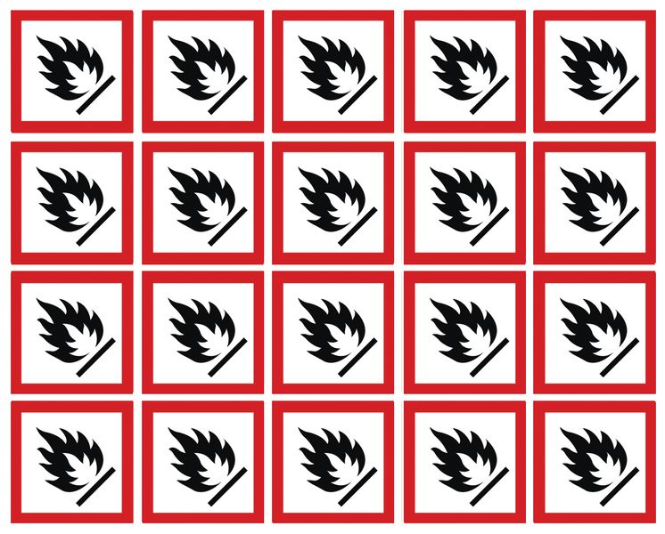 GHSC100IN - 100x100mm Flammable GHS Symbols 6 labels on a sheet
