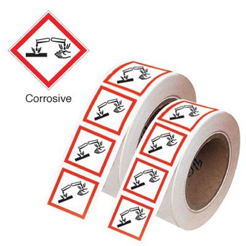 GHSR21CR - 21x21mm Corrosive GHS Symbols on a roll