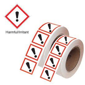 GHSR100DA - 100x100mm Harmful/Irritant GHS Symbols on a roll