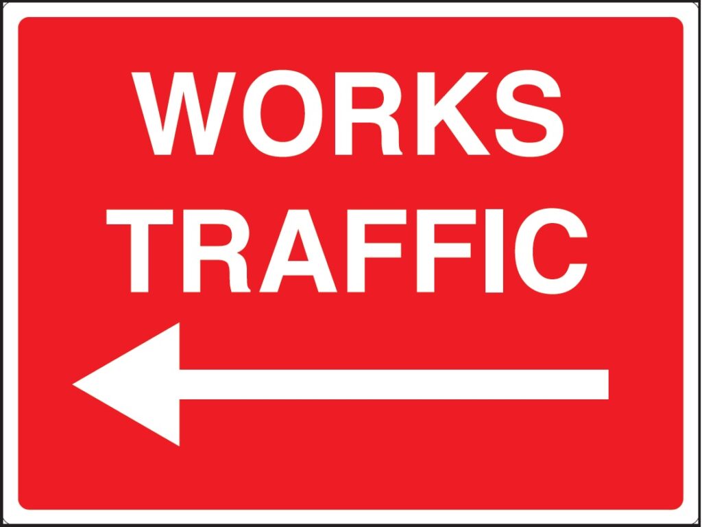 GSC01 - 450x600mm Works traffic arrow left stanchion sign