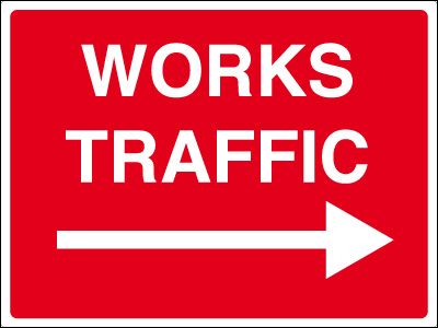 GSC02 - 450x600mm Works traffic arrow right stanchion sign