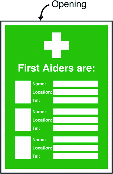 INS4A - 327x240mm First Aiders Are (Name/Location/Telephone no) Insert Sign