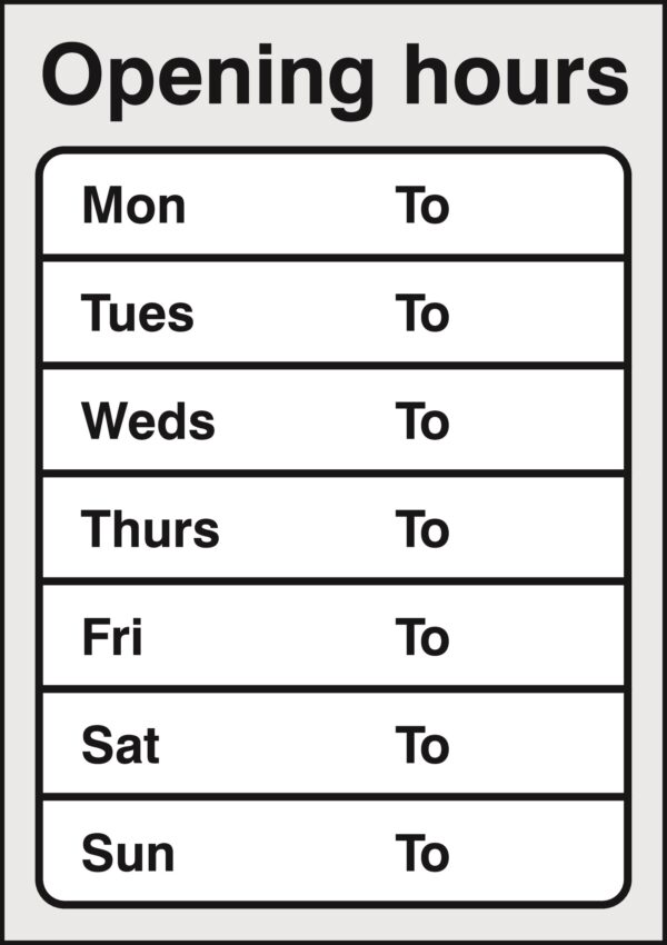 JOD32A5 SAV - A5 Opening Hours - Self Adhesive