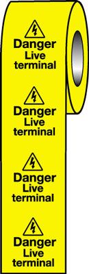 LR09/S - Roll of 250 - 50x50mm Danger Live Terminal