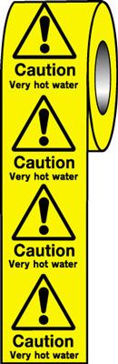 LR23/S - Roll of 250 - 50x50mm Caution Very Hot Water