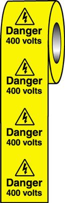 LR35/S - Roll of 250 - 50x50mm Danger 400 Volts
