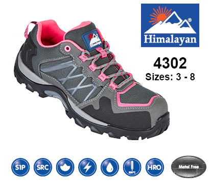 HIMALAYAN 4302 - Ladies Pink/Grey Leather/Mesh Cross Trainer with Metal Free Toecap and Midsole