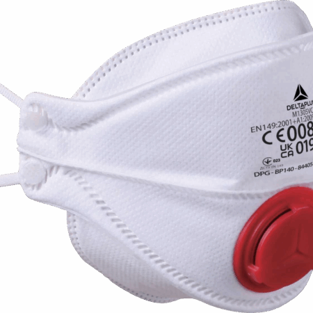M1305V Box of 10-piece FFP3 facial filter masks (valve) in non-woven synthetic fibre. Foldable 4-panel mask for all types of faces
