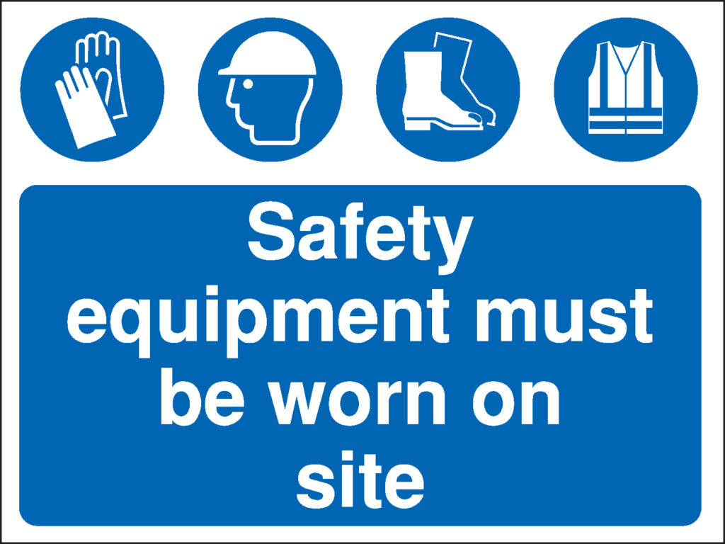 MD095BERP - 300x400mm Safety equipment must be worn on site Construction Sign - Rigid